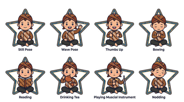 cartoon characters in star shapes with different poses