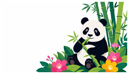 Cute black and white panda eating bamboo leaves. © Kenn