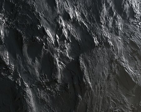 Deep charcoal plaster texture with trowel ridges and riven grit, a weathered mineral surface with low-key side lighting for moody layout plates and backgrounds