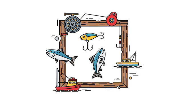 Fishing Equipment, Fish, Lure, Reels, Boats, Hobby Vector Icons