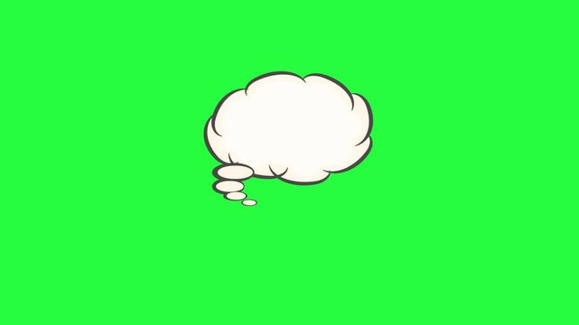 Animated thought bubble comic style speech cloud empty thought balloon cartoon on green screen chroma