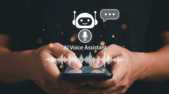 AI Voice Assistant Chatbot Concept with Sound Wave Spectrum on Smartphone