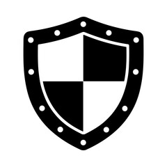 Naklejka premium Armor shield symbol featuring segmented geometric compartments in technical outline vector style for cybersecurity software branding