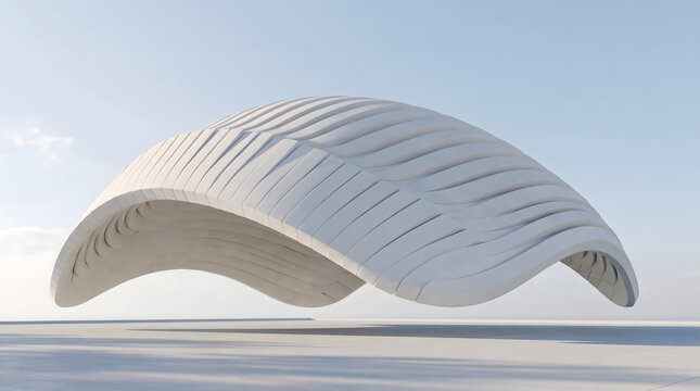 Sleek parametric shell canopy structure isolated on white landscape