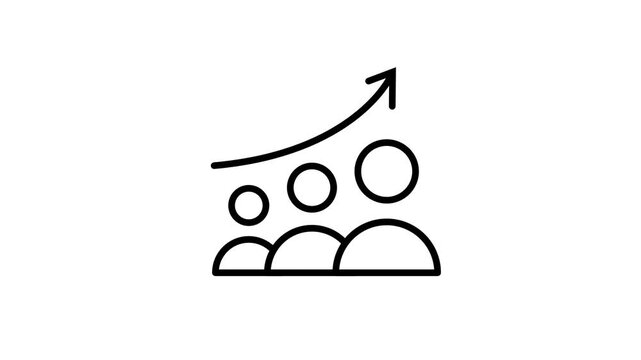 Line icon of a group of people beneath an upward rising arrow representing team growth business success and steadily rising overall performance level