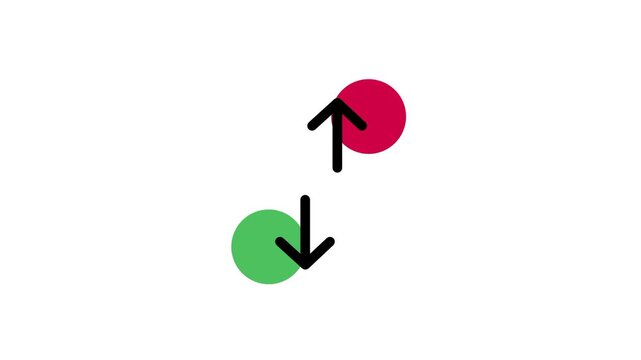 Line icon of colored circles with a red upward arrow and green downward arrow representing data trend increase and decrease indicators being shown