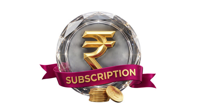 Indian rupee subscription plan with golden coins, isolated on transparent background