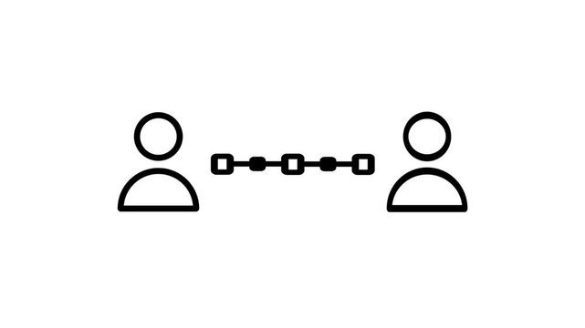 Line icon of two people connected by a dotted line representing communication relationship building and meaningful social connection between them