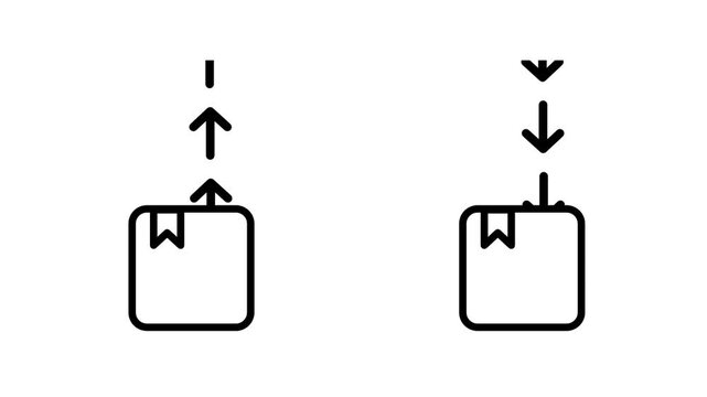 Line icon of two boxes marked with up and down arrows representing import export shipment tracking and overall warehouse inventory stock movement