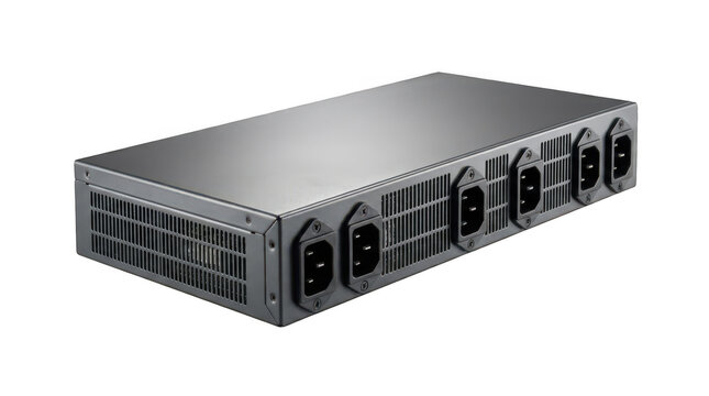 Professional power distribution unit with multiple electrical sockets for modern server racks and data centers transparent background