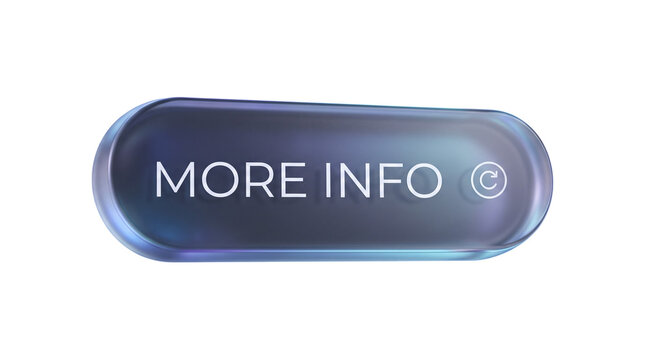 Glassmorphic ui button with more info text and copyright symbol, isolated on transparent background