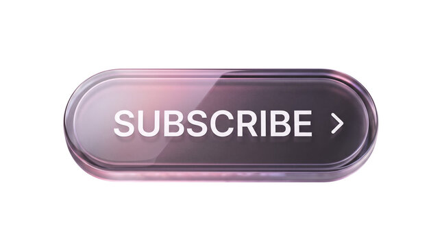 Glassy translucent subscribe button with arrow isolated on transparent background