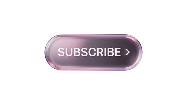 Glassy translucent subscribe button with arrow isolated on transparent background