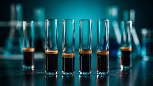 Laboratory test tubes with liquid samples for scientific research and medical analysis
