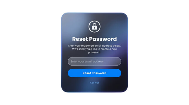 Reset password ui with email input field and buttons, isolated on transparent background