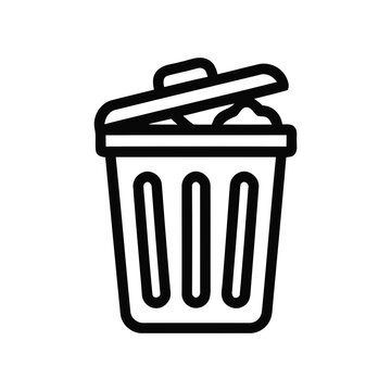 Minimalist Outline Style Open Garbage Bin Symbol Trash Can Icon