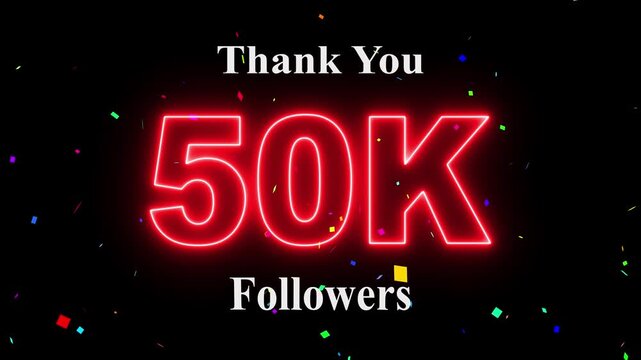 50K Followers celebration animation, 50k followers thank you video, fireworks, confetti & party effects, social media milestone motion graphics animation