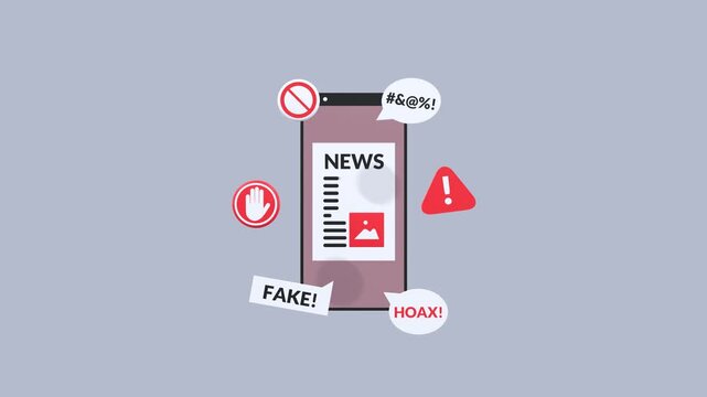 Animation illustrating fake news, false information, and digital misinformation concepts. Ideal for media literacy, misinformation awareness, education, social media, and news topics.