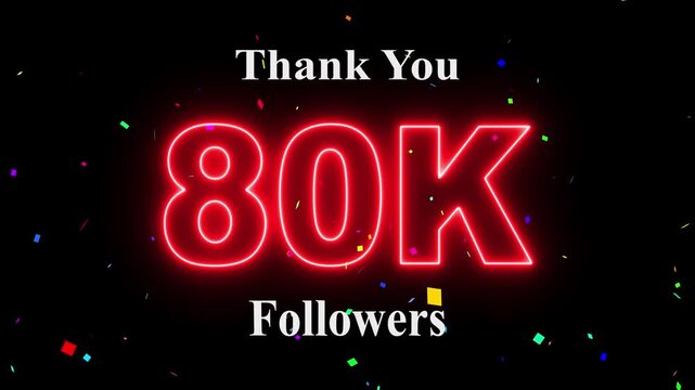 80K Followers celebration animation, 80k followers thank you video, fireworks, confetti & party effects, social media milestone motion graphics animation. 4k