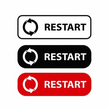 Restart button icons with circular arrow symbol in white black and red styles
