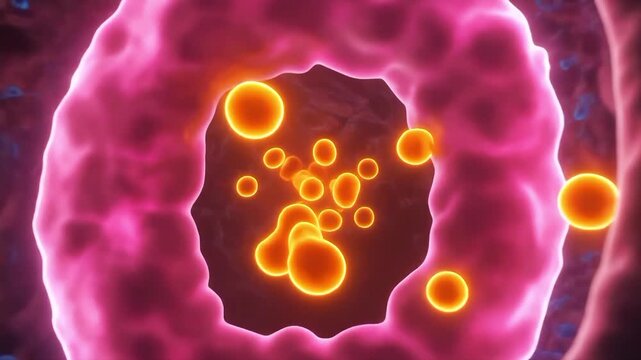 Microscopic view of glucose molecules entering a cell. 4K Video
