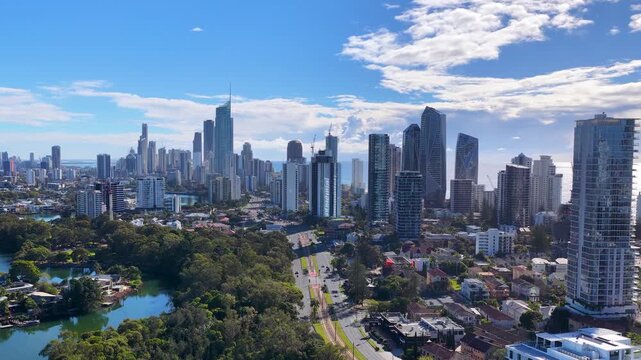 Aerial View of Surfers Paradise Skyline and Nerang River