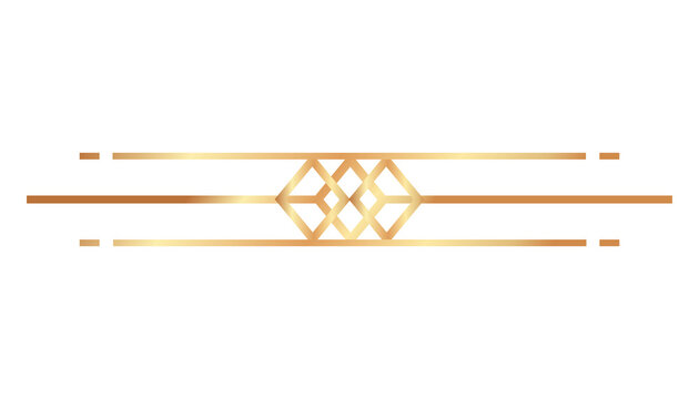 Golden geometric horizontal divider with overlapping squares on transparent background.
