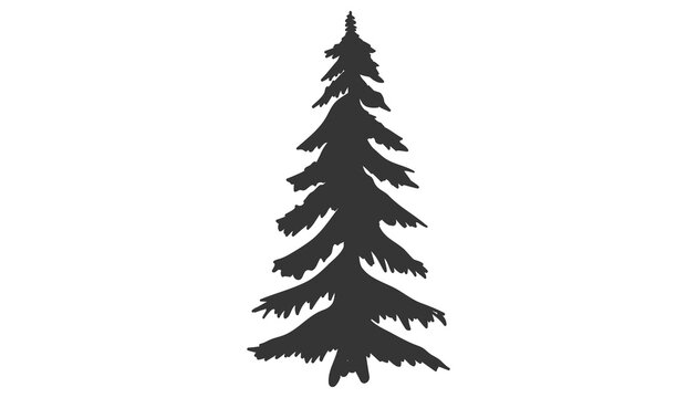 Evergreen pine tree silhouette isolated on transparent background detailed realistic illustration.