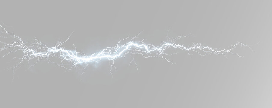 Bolt energy discharge with bright plasma lightning, electric arcs and powerful branching sparks overlay