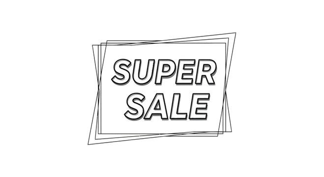 Super Sale Discount Promotion Text Banner with Outline, White Background