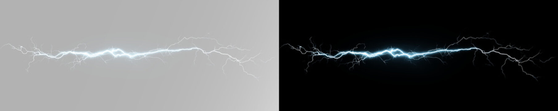 Bolt of glowing electricity with powerful branching lightning, plasma energy and bright sparks