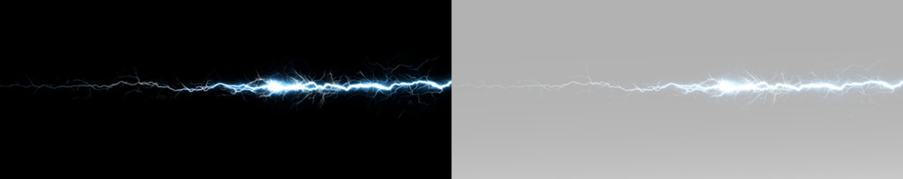 Lightning bolt with branching electric arcs, glowing plasma sparks and powerful high voltage energy discharge png
