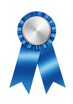 Blue ribbon with silver medal isolated