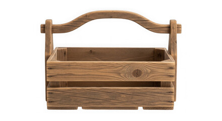Fototapeta premium Handmade wooden crate with rope handles for rustic storage. Vintage wooden box isolated on transparent background for packaging design.