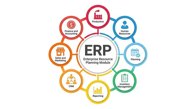 Enterprise Resource Planning module diagram with business functions