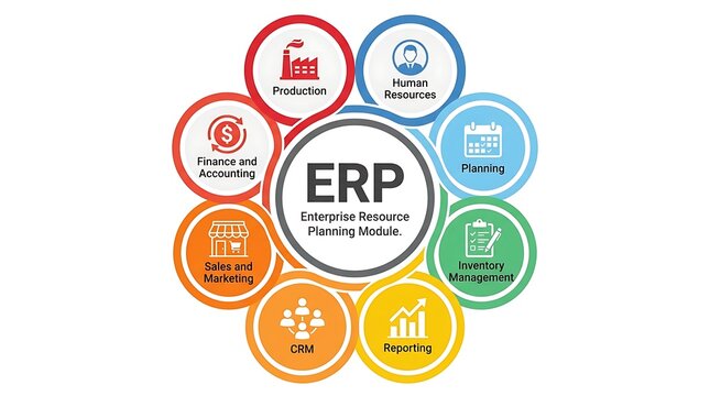 ERP module diagram with business functions
