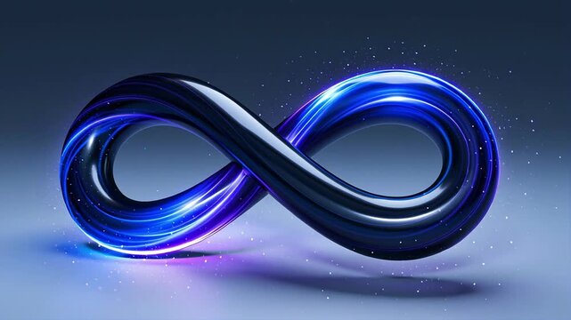 Metallic infinity symbol with glowing energy in bright futuristic space
