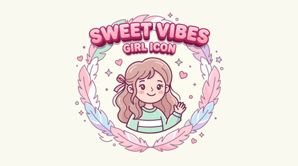 Fototapeta premium sweet vibes girl icon, cartoon character