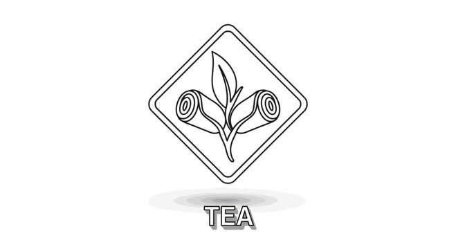 Tea leaves icon, herbal infusion symbol, rhombus with plant elements