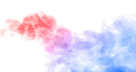 Fototapeta premium Realistic colorful smoke isolated on white background, featuring red and blue swirling vapor for overlays, photo compositing, abstract backgrounds, motion graphics and graphic design.
