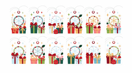 Fototapeta premium christmas gift tags with wreaths and presents