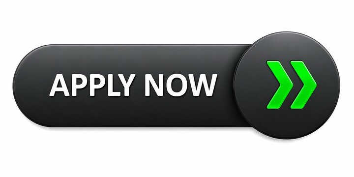 Modern black apply now button with green arrow icon