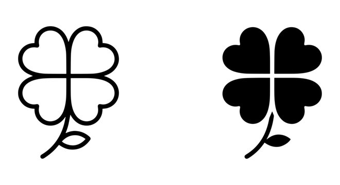Four Leaf Clover Icons, Luck Symbol Vector Graphics, St. Patrick's Day Design Elements, Good Fortune
