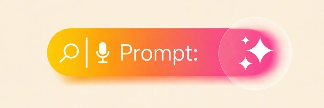 Modern prompt input button with microphone and search icons in vibrant gradient banner
