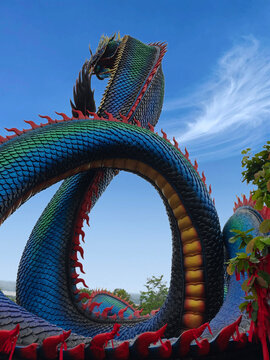Giant Thai dragon serpent sculpture, sacred Naga statue in Thailand landmark
