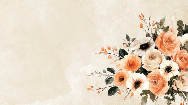 A delicate floral arrangement cascades across a textured, light-colored backdrop