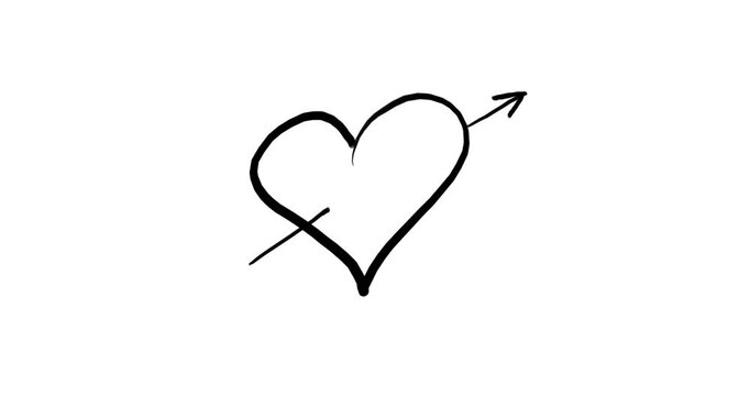 Hand-Drawn Heart Pierced by Arrow Sketch &mdash; Minimal Love Symbol and Romantic Doodle