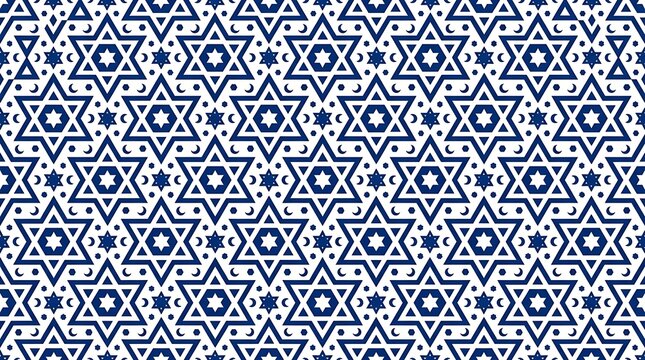 Blue and white star of david seamless geometric pattern