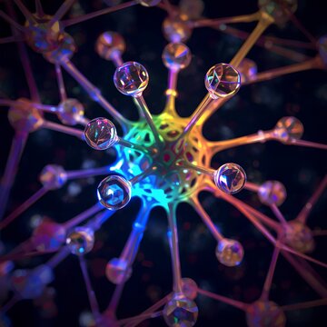 Glowing rainbow neural network 3D render
