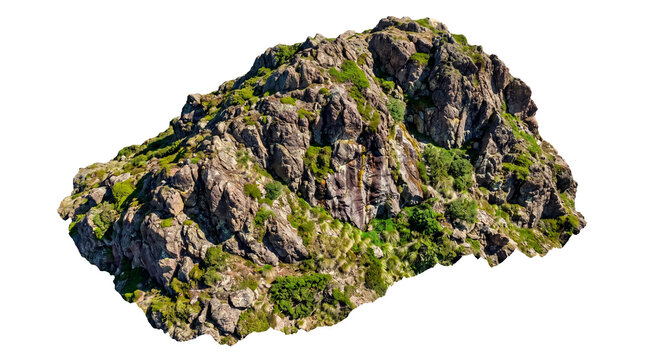 High resolution 3D scan of rugged mountain cliff isolated on transparent background